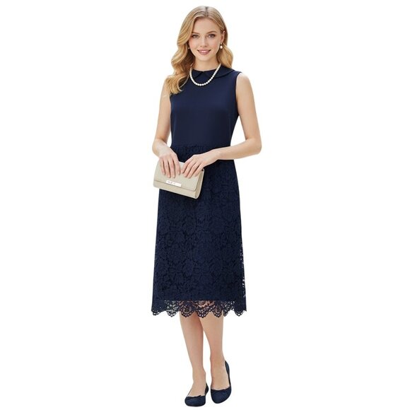 Nanette Lepore Navy Peter Pan Collar Lace Overlay Fit Flare Dress Sz 4 Feminine - Picture 1 of 10